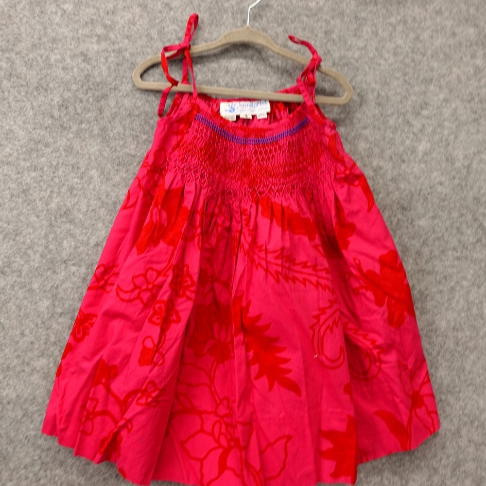 Vintage Pink Girls Dress 4 Floral Sundress Summer Boho HANDPRINT Penelope Nelson